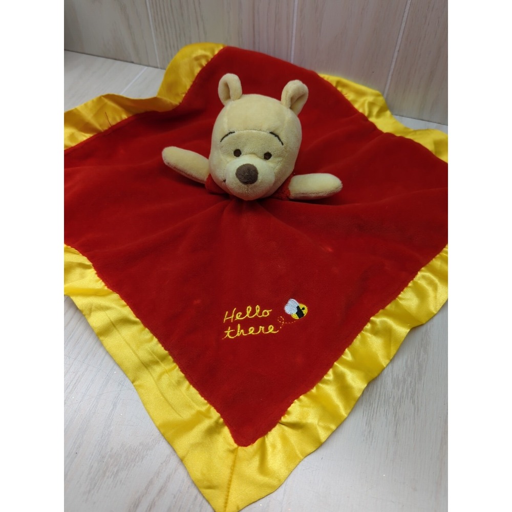 Disney Baby Pooh plush Red Yellow satin Hello There bee security Blanket lovey